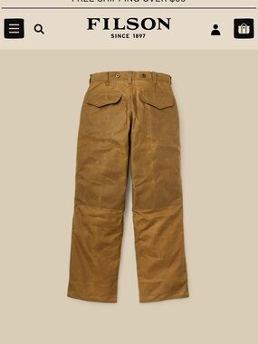 Filson Oil Finish Single Tin Cloth Pants - Tan - Size 36